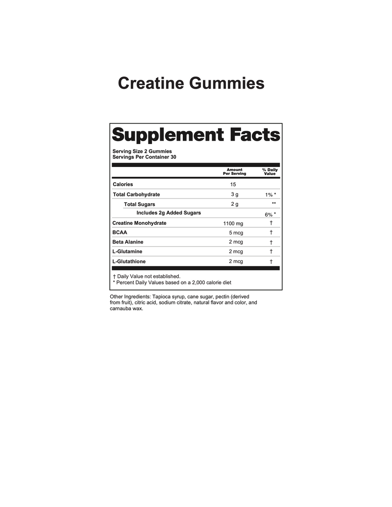 CREATINE MONOHYDRATE 1100 mg – Supports Muscle Growth Strength & Performance – 60 GUMMIES