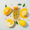 Vitamin C in a bottle in the form of tablets.